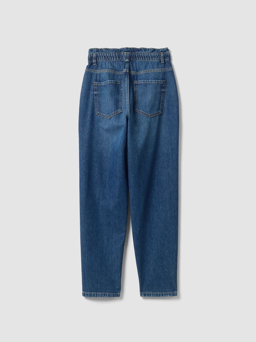 Blue pure cotton denim jeans with paperbag waist, baggy fit_6