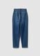 Blue pure cotton denim jeans with paperbag waist, baggy fit_6