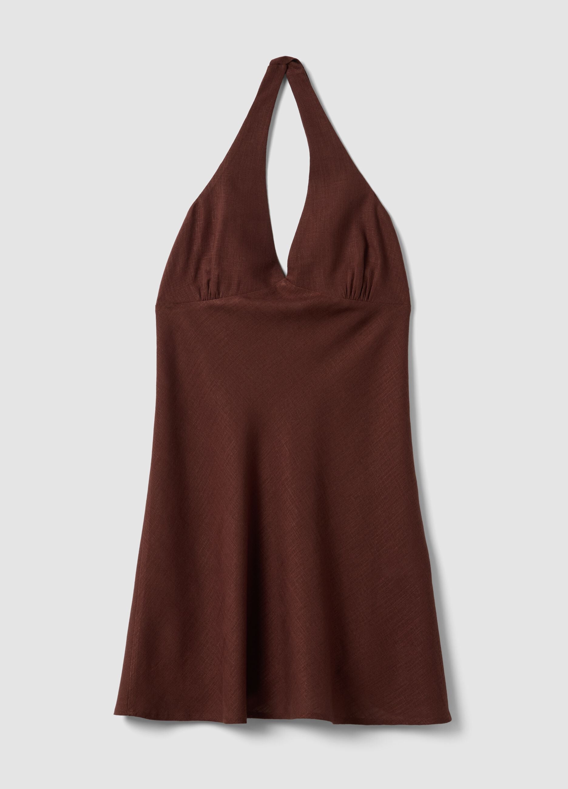 Brown viscose-linen blend mini dress, regular fit
