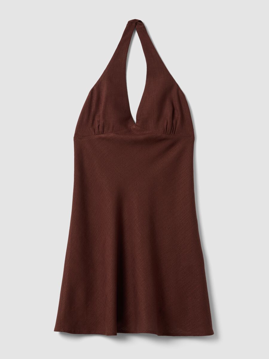 Brown viscose-linen blend mini dress, regular fit_4