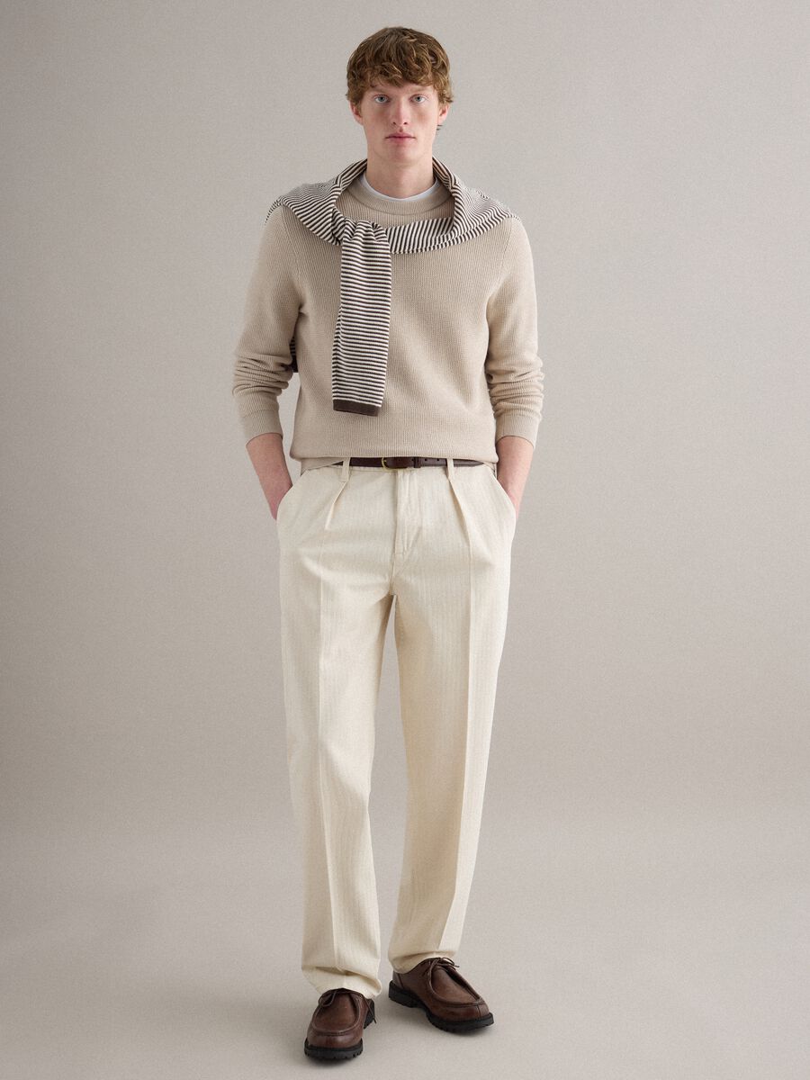 Maglione girocollo in puro cotone beige regular fit_2
