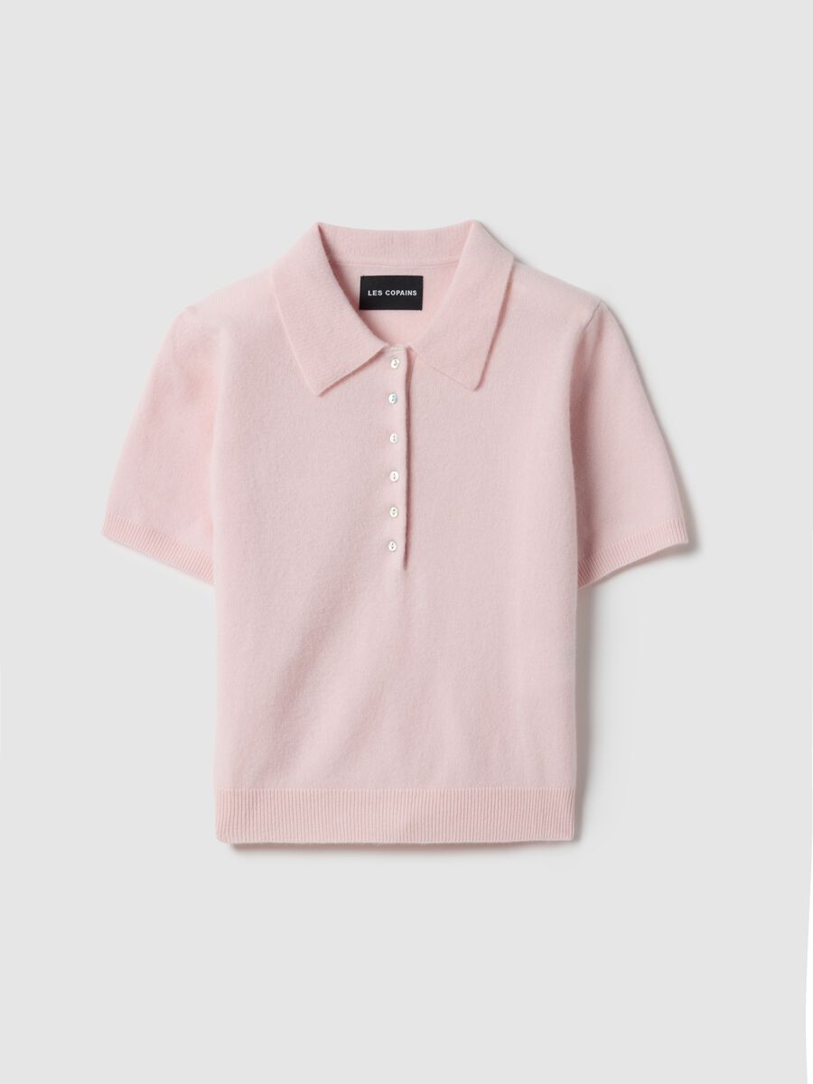 Regular fit pure wool pink jumper with polo collar_4