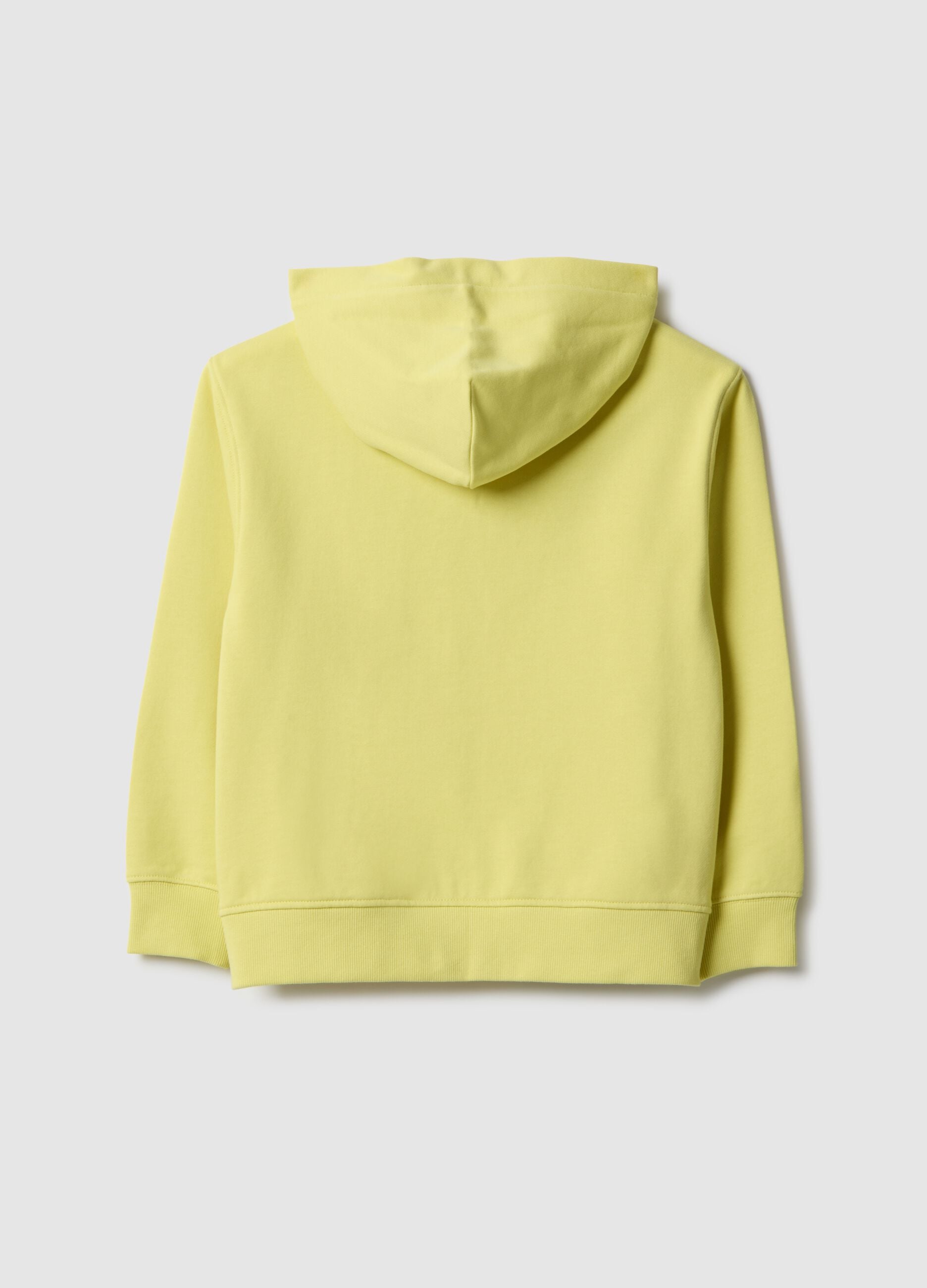 Yellow hooded zip sweatshirt for children in pure cotton regular fit