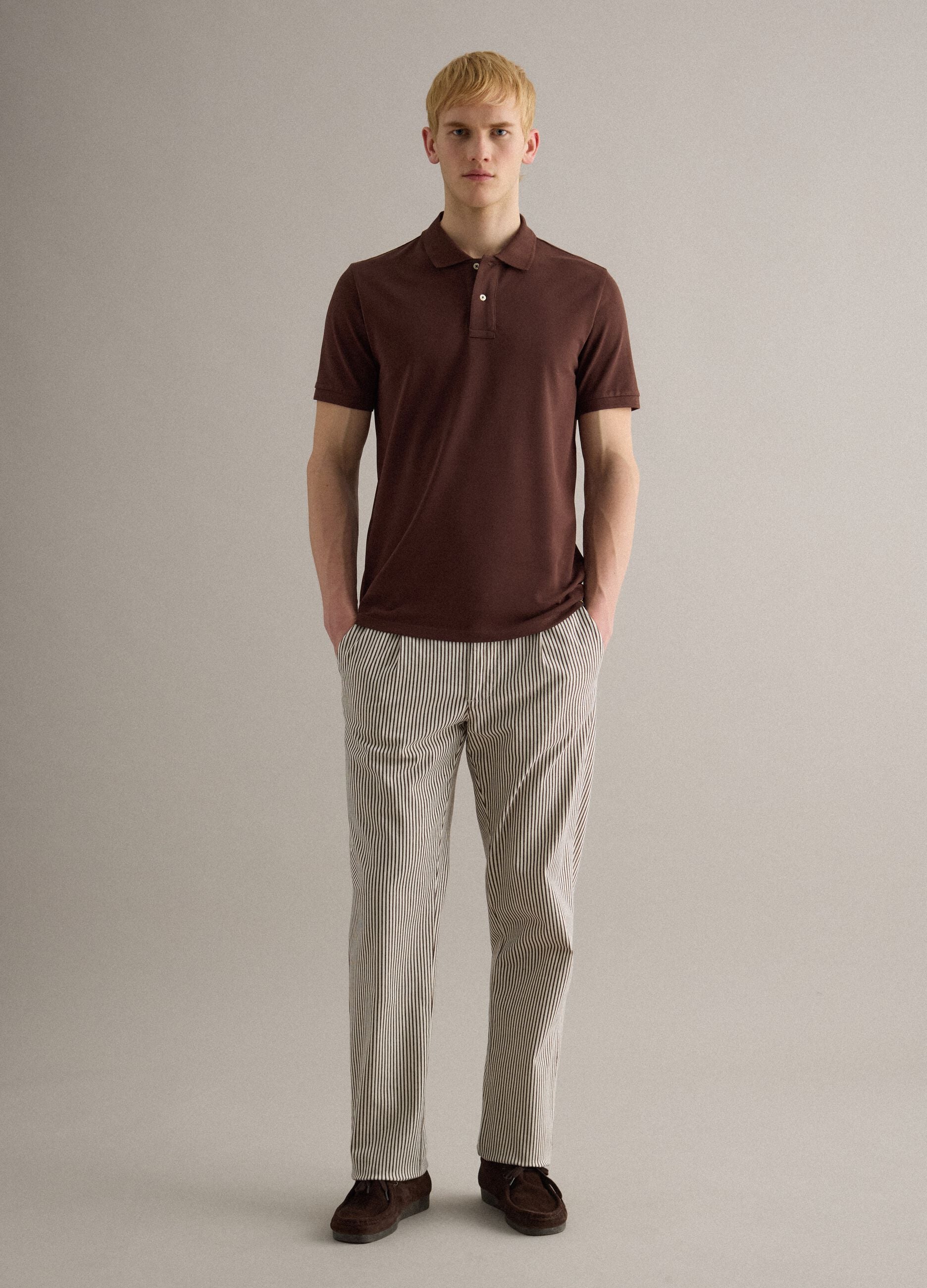 Multicolour striped stretch cotton regular fit trousers