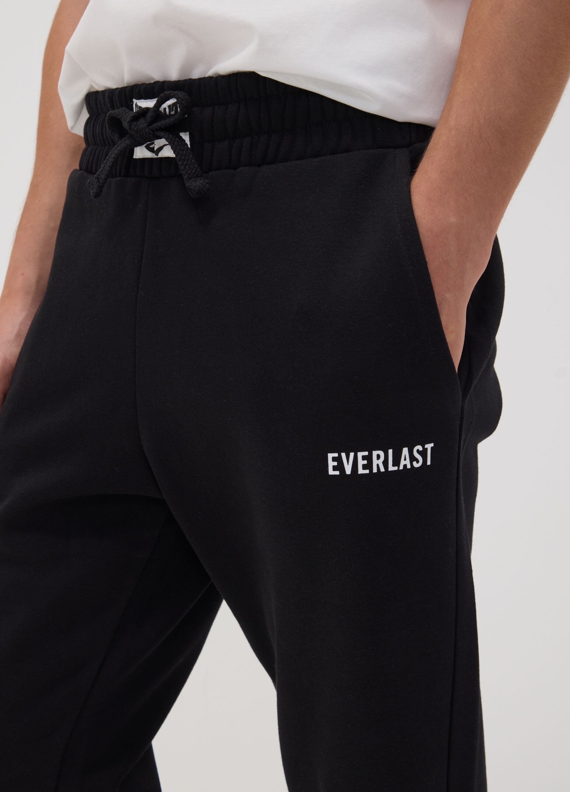 Black cotton-blend joggers with logo