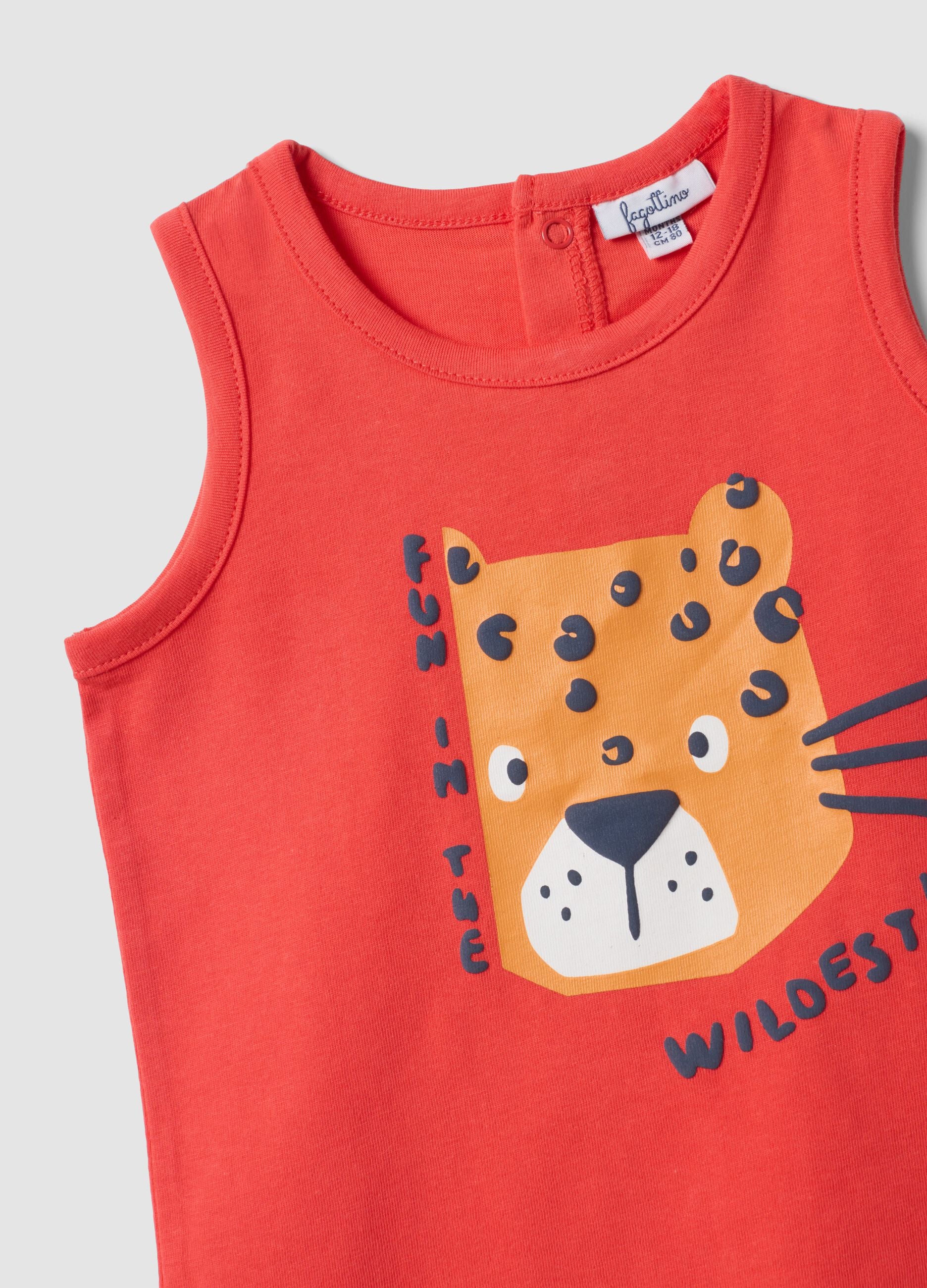 Red pure cotton vest top with print