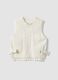White crew-neck viscose-blend cable-knit gilet for baby girl_0