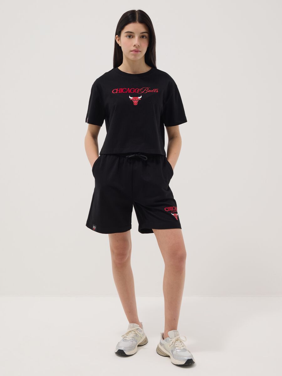Shorts in puro cotone nero da ragazza relaxed fit Chicago Bulls_0