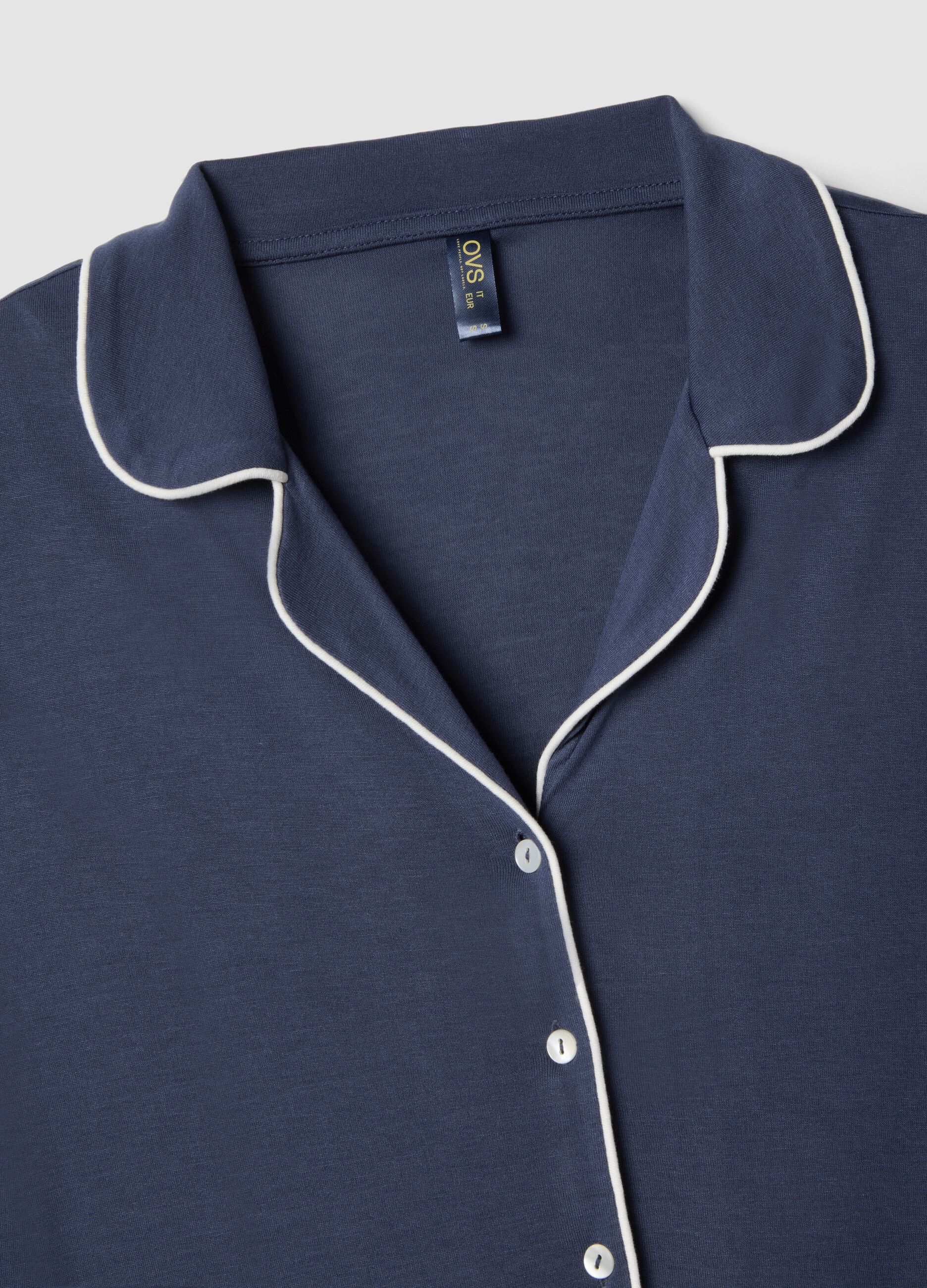 Regular fit blue viscose pyjamas with V-neck