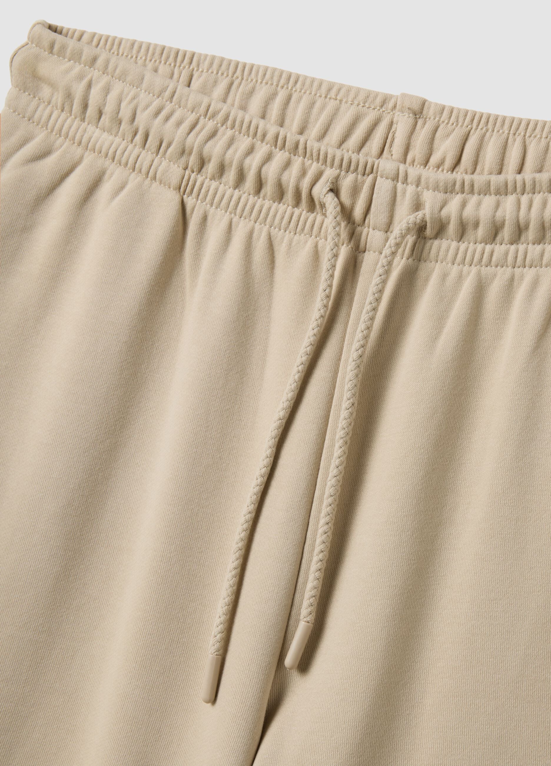 Beige cotton-blend regular-fit shorts with elasticated waist