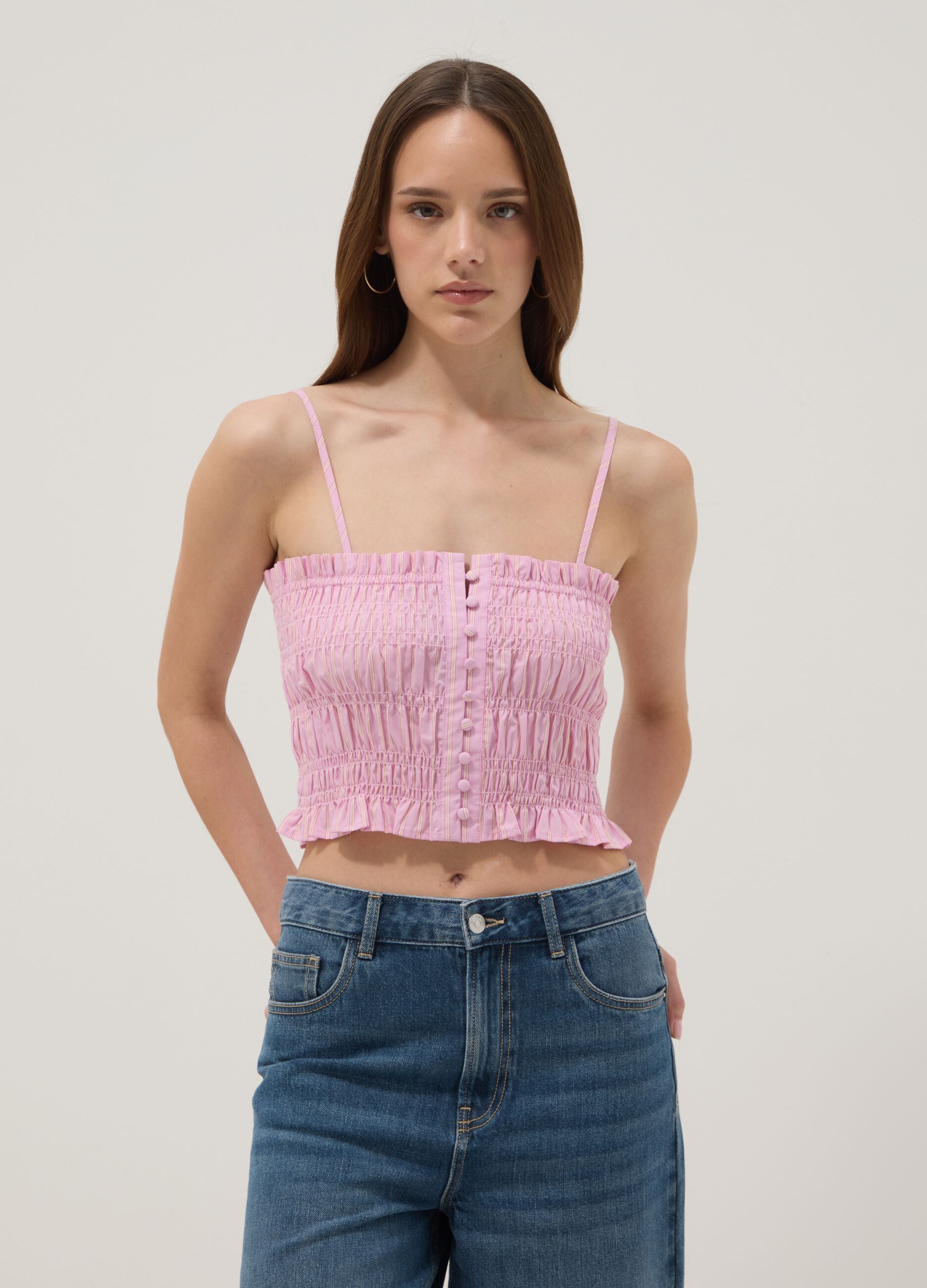 Pink pure cotton tank top with thin straps
