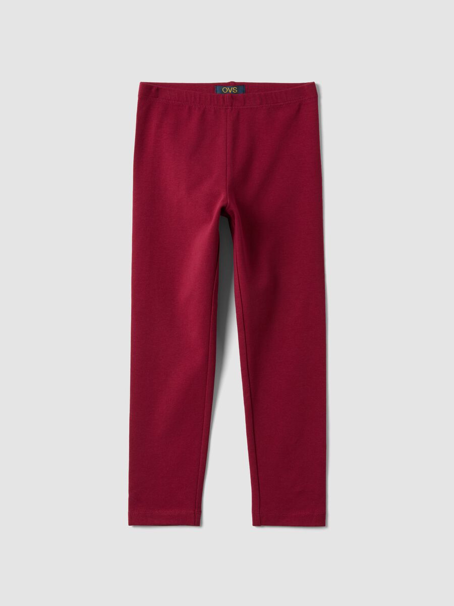 Red skinny stretch organic cotton leggings for girls_0