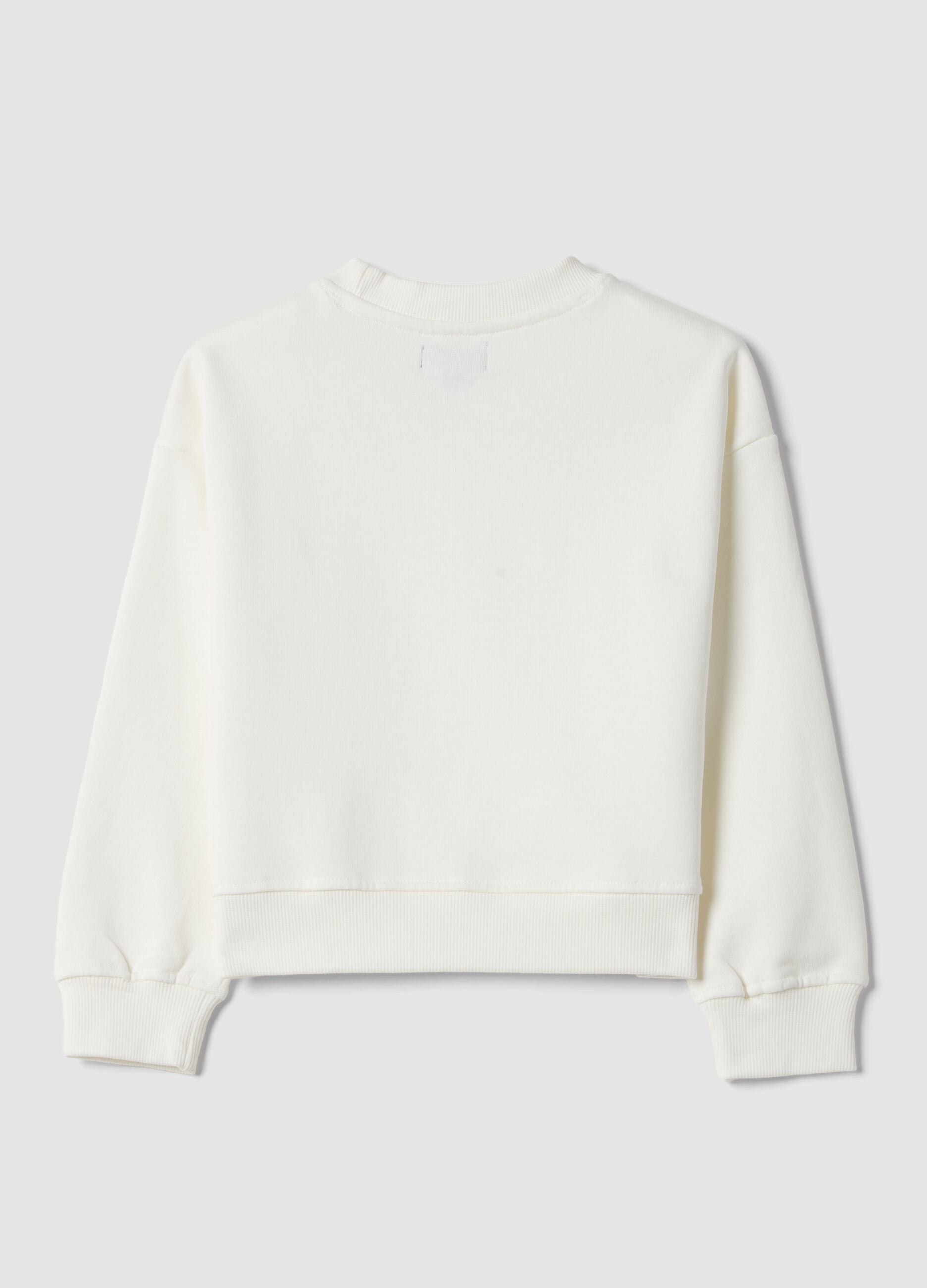 Girls' white pure cotton sweatshirt regular fit with floral embroidery