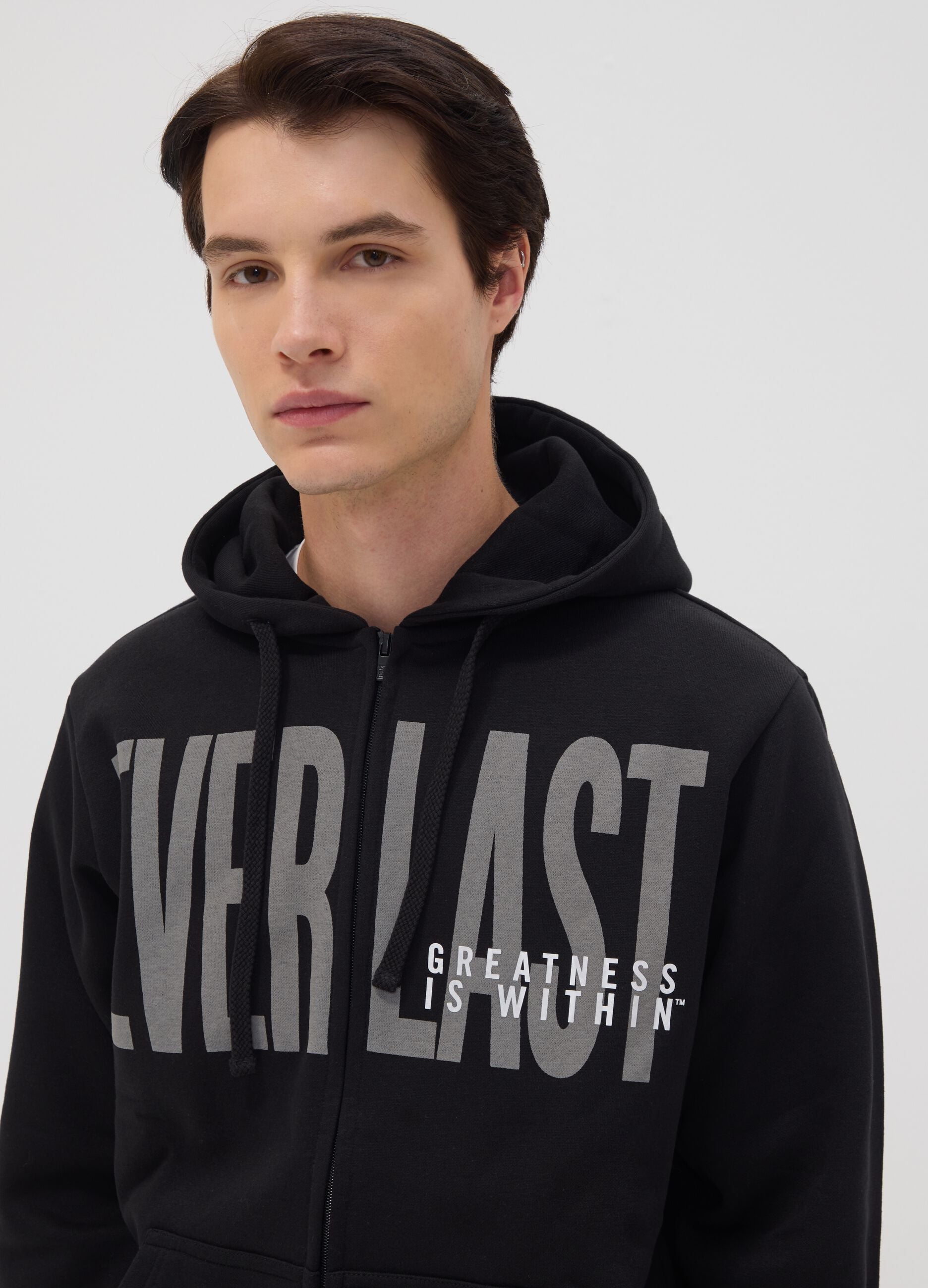 Black cotton-blend zip-up hoodie