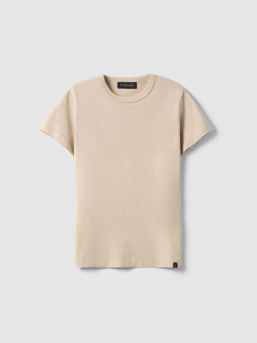 Beige pure cotton crew-neck T-shirt, regular fit_4