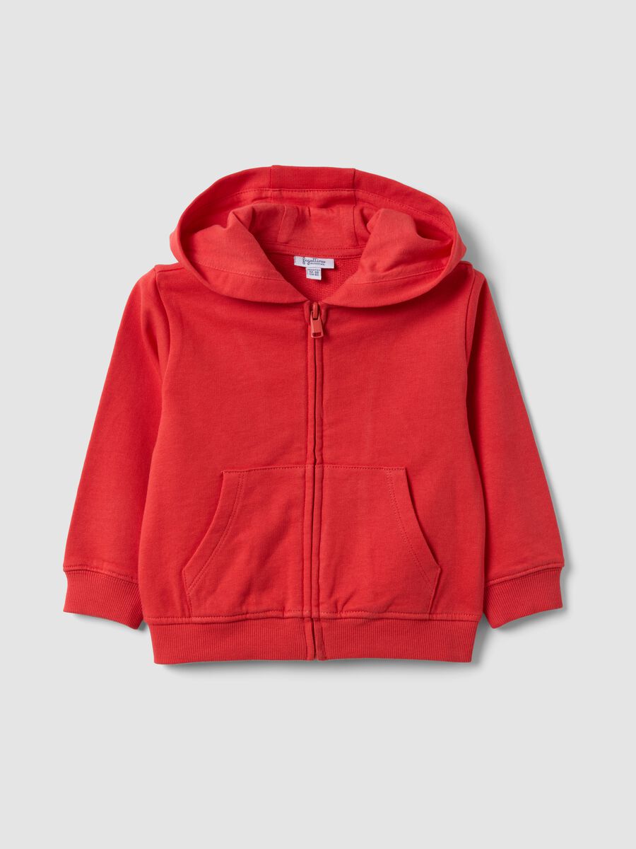Red hooded sweatshirt in pure organic cotton, regular fit, for boys_0