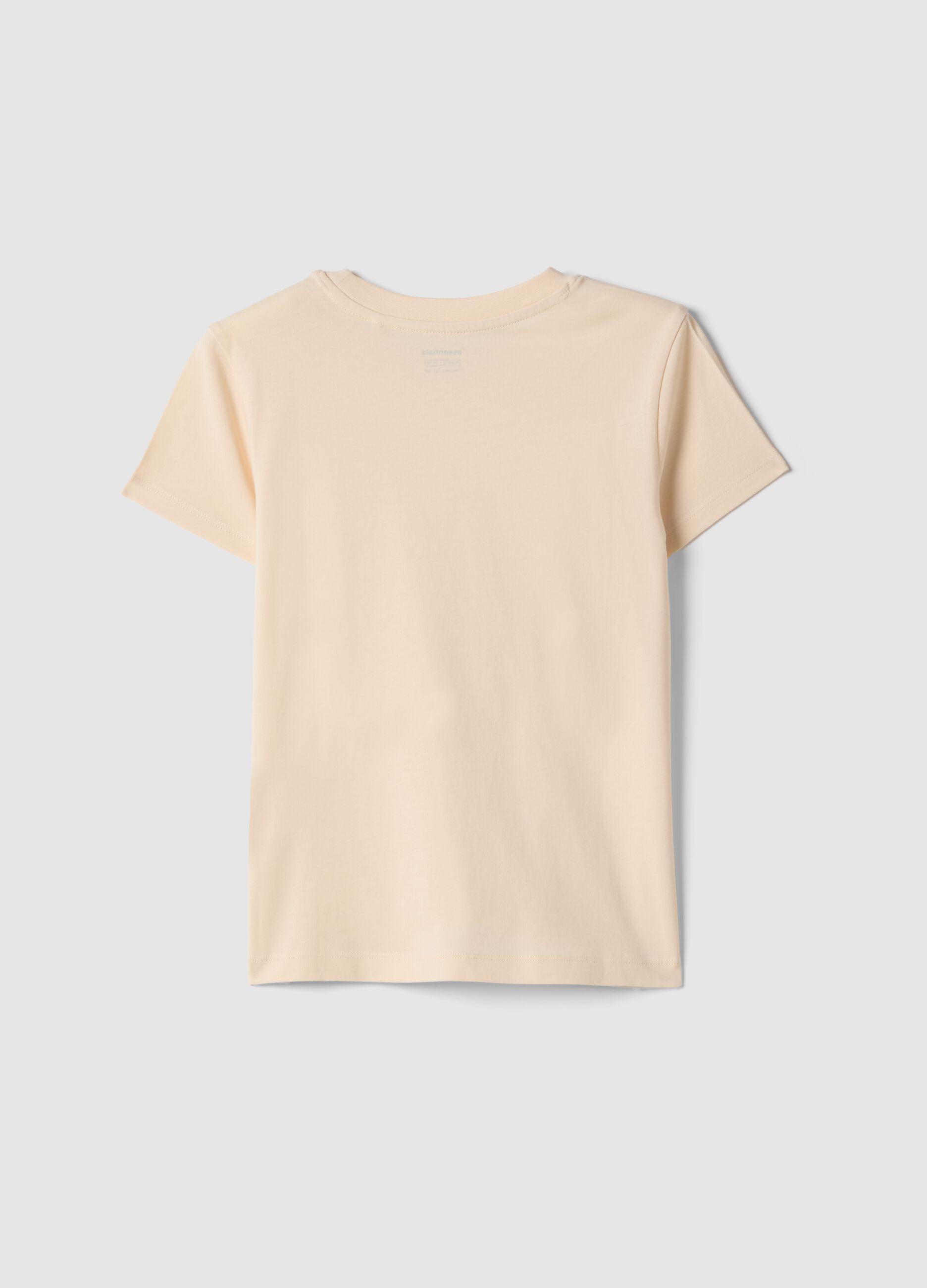 Girls' beige pure cotton regular-fit T-shirt