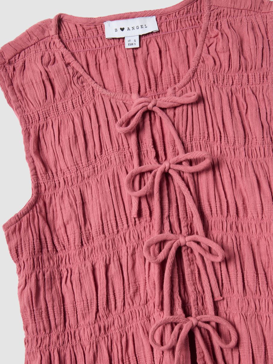 Pink pure cotton regular-fit blouse with bow fastenings_5