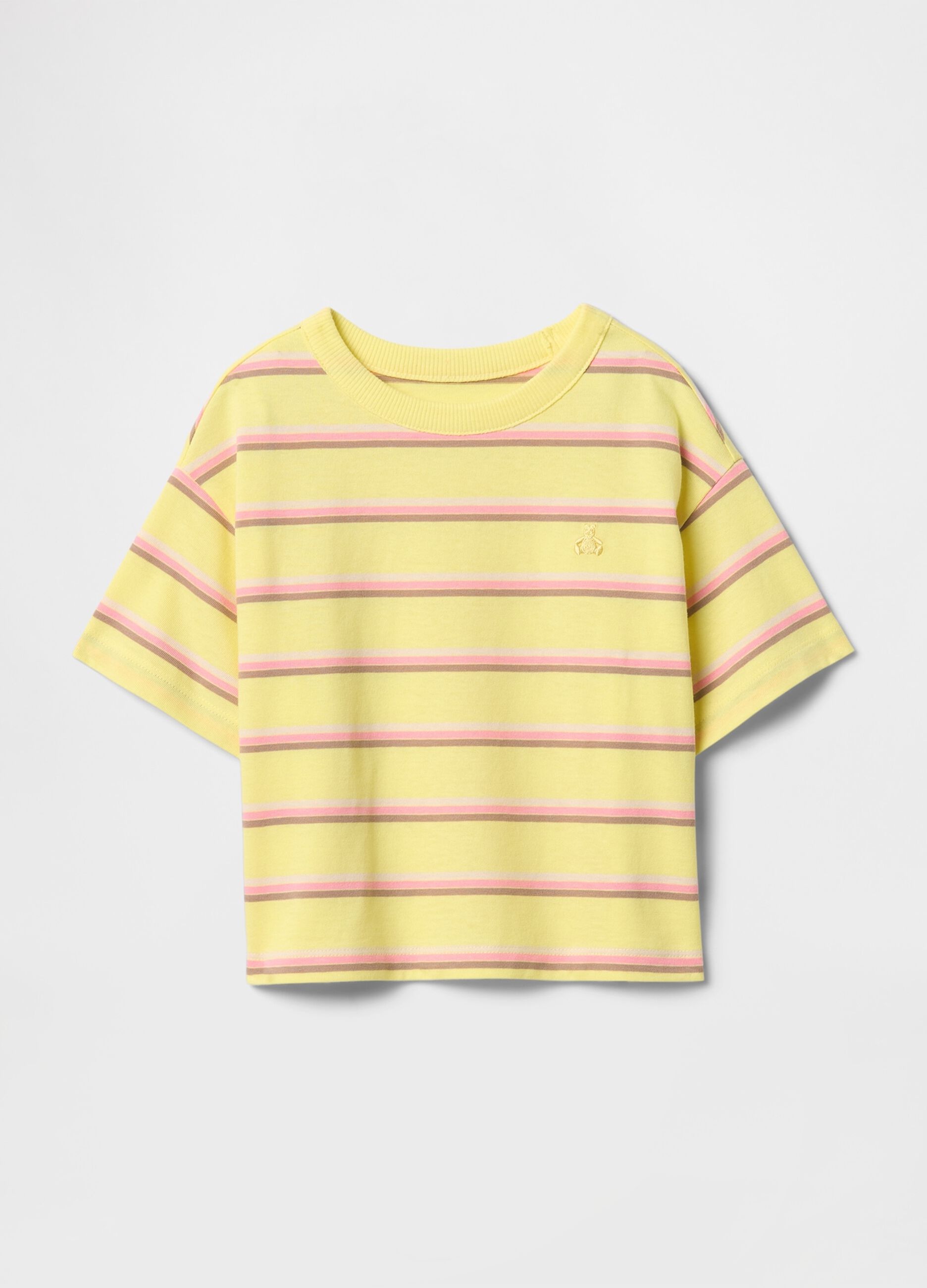 Yellow and pink striped cotton t-shirt for girls