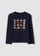 Blue pure organic cotton T-shirt with glitter heart print for girls_0