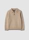 Beige regular-fit polo-collar jumper with ribbed trims_0