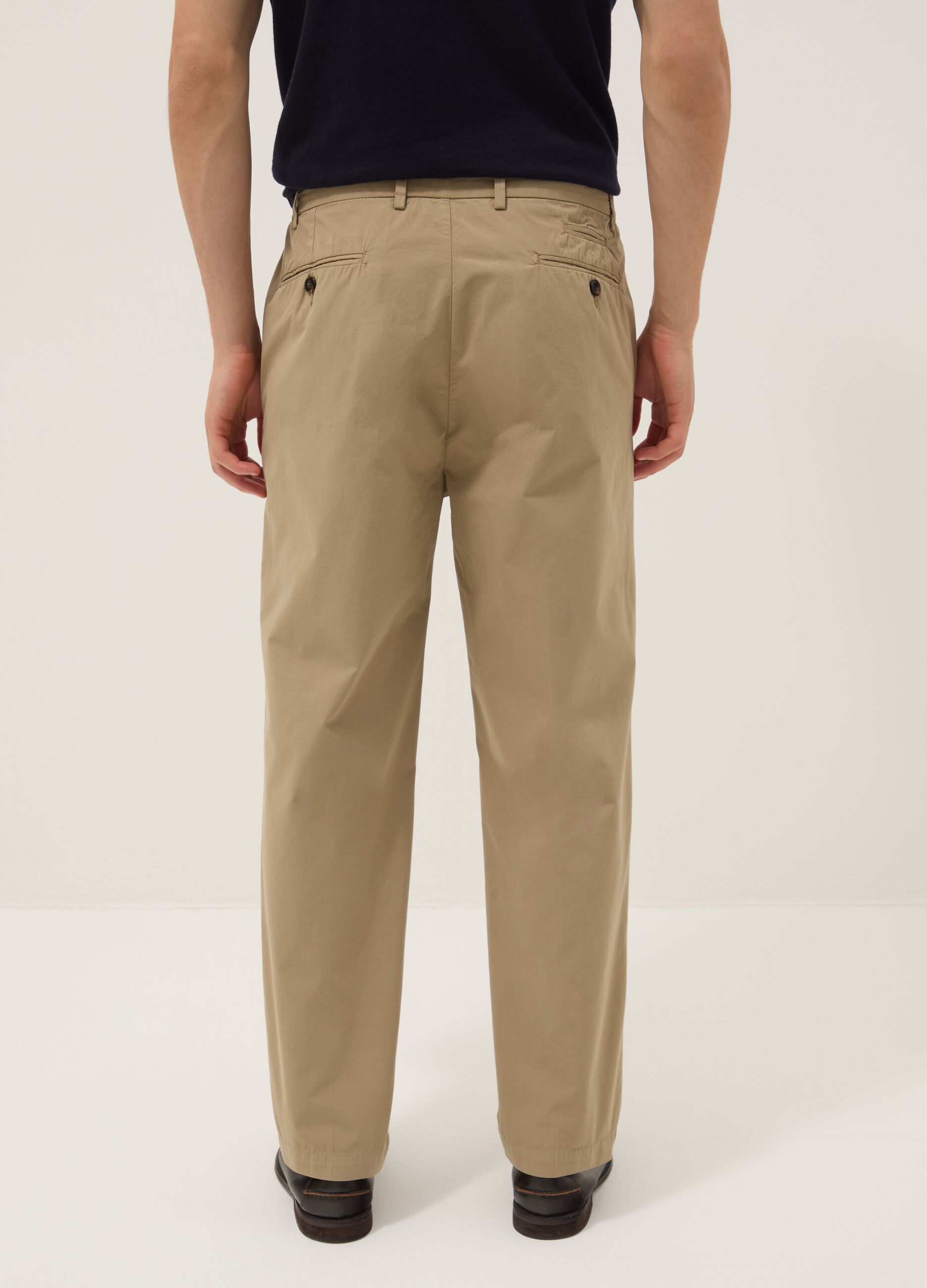 Beige pure cotton carrot-fit chino trousers