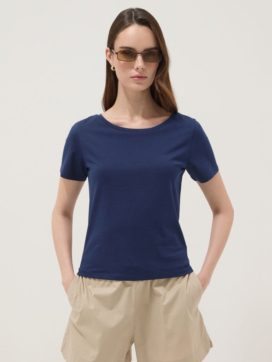 Blue pure cotton short-sleeve T-shirt_1