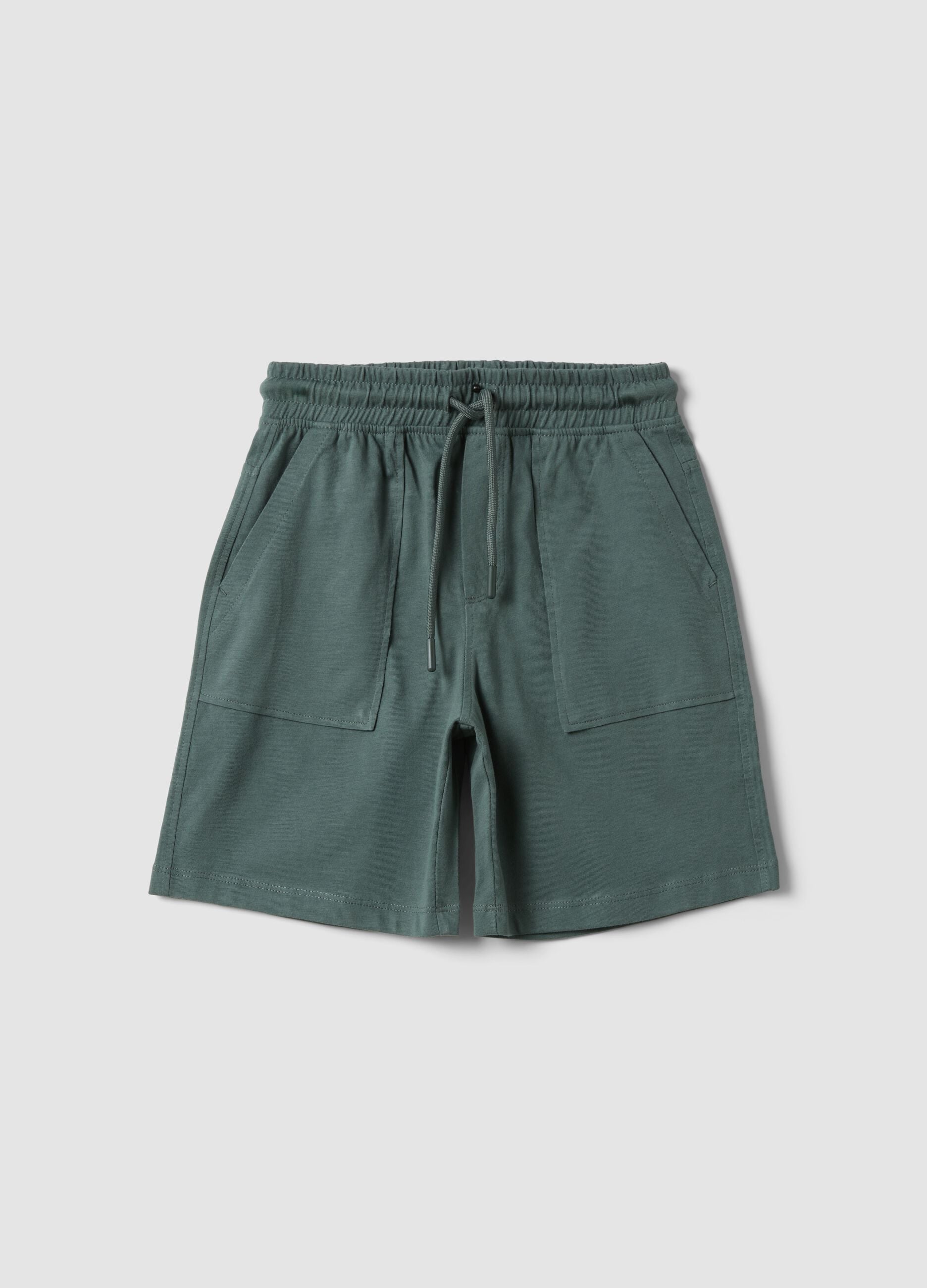 Green organic cotton shorts with elasticated waist