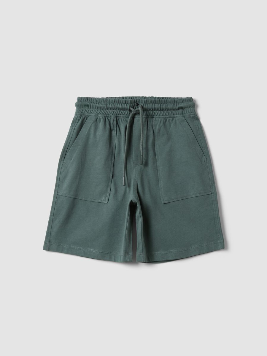 Green organic cotton shorts with elasticated waist_0
