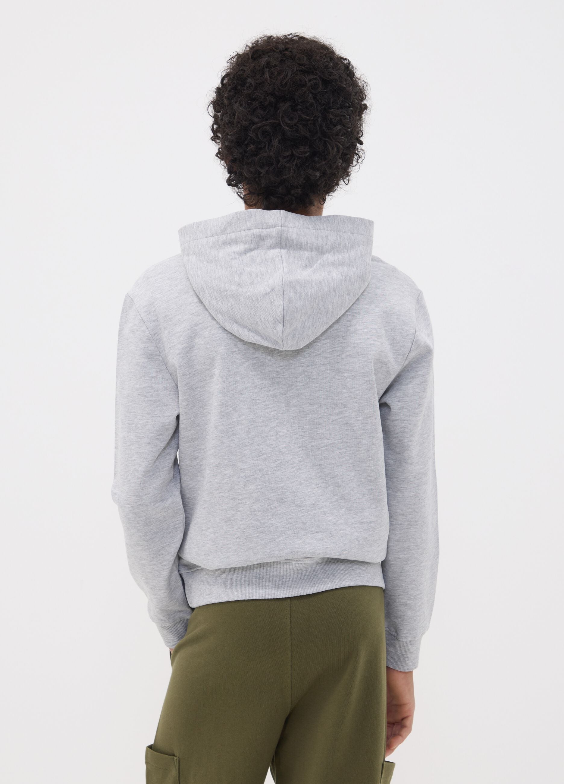 Grey cotton-viscose blend hoodie, relaxed fit, for boys