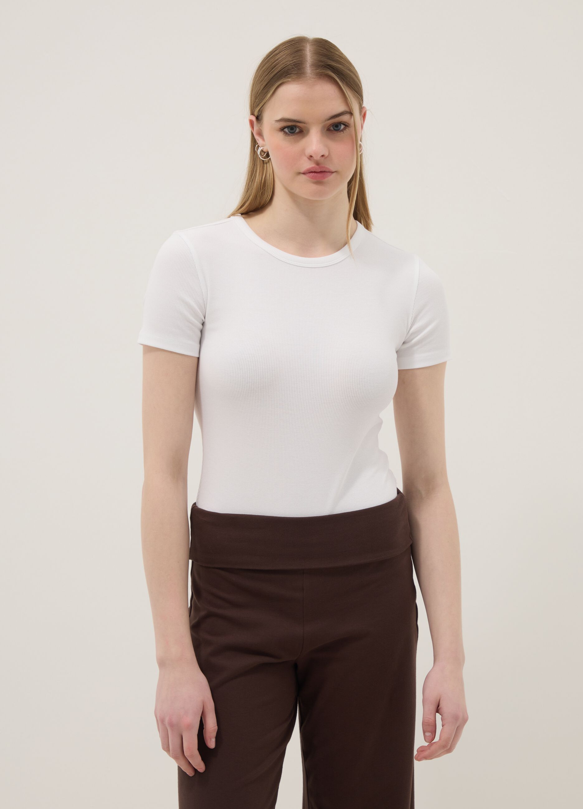 White Stretch Cotton Slim Fit Top