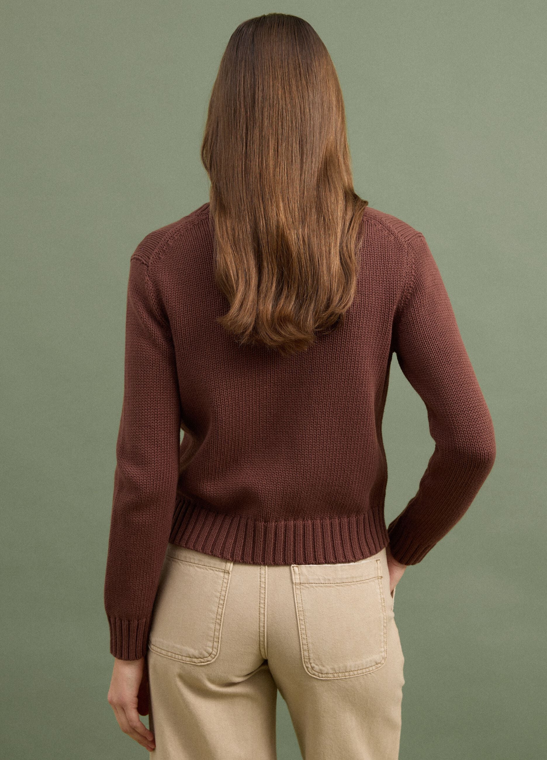Brown pure cotton button-up cardigan, regular fit