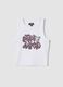 White stretch cotton fitted printed tank top for girls_3