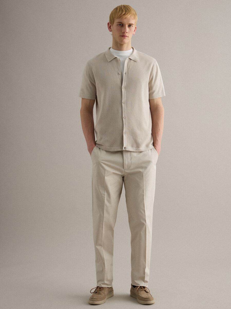 Pantaloni chino in cotone elasticizzato beige regular fit_0
