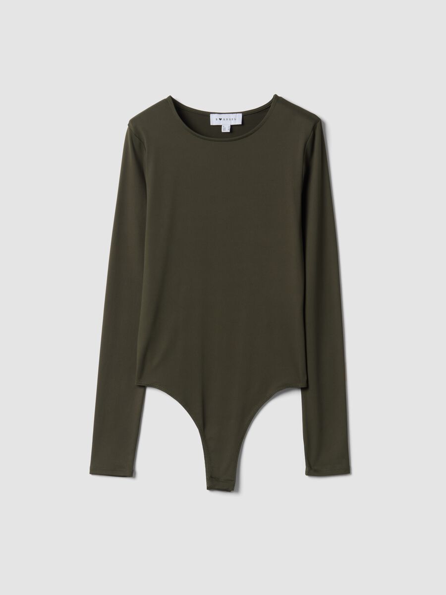 Body verde in tessuto elasticizzato con girocollo fitted_0