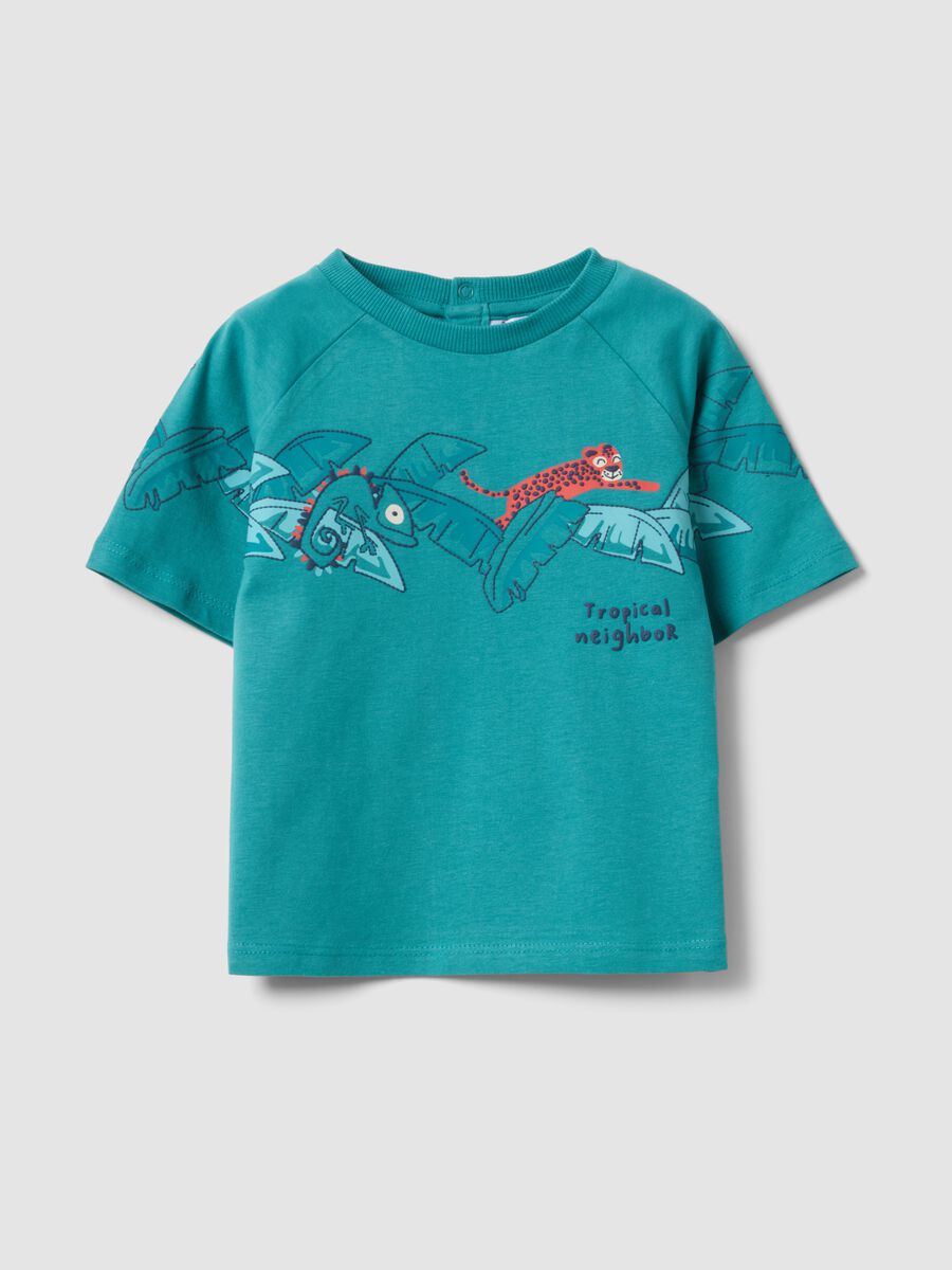 T-shirt azzurra in puro cotone a maniche corte per bimbo over fit_0