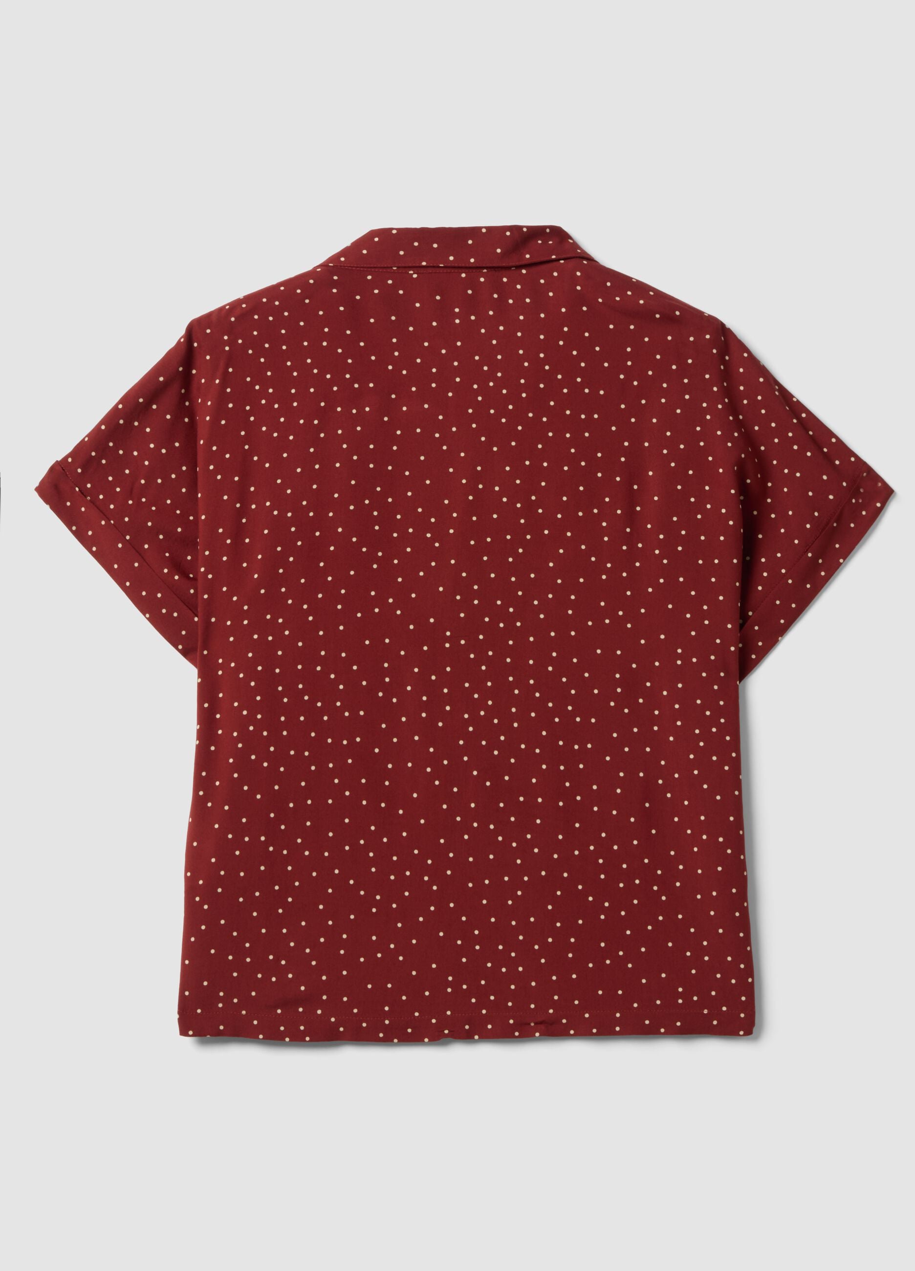 Red polka-dot pure viscose short-sleeved oversized shirt