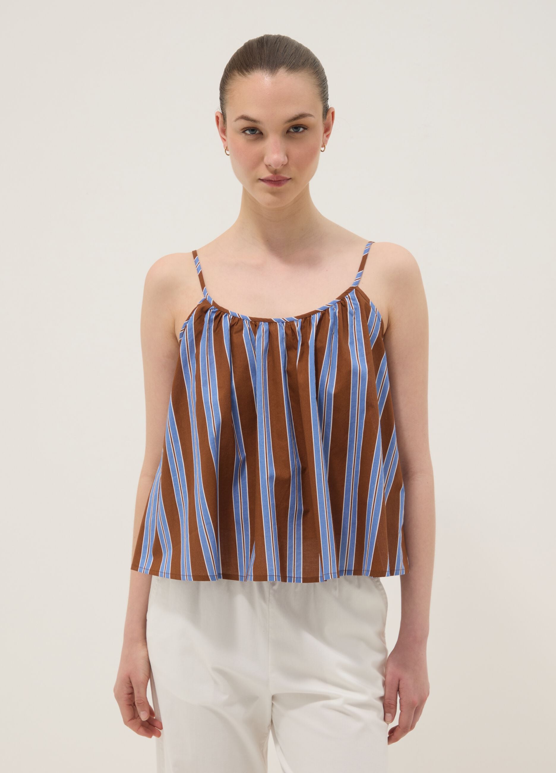 Brown striped pure cotton top