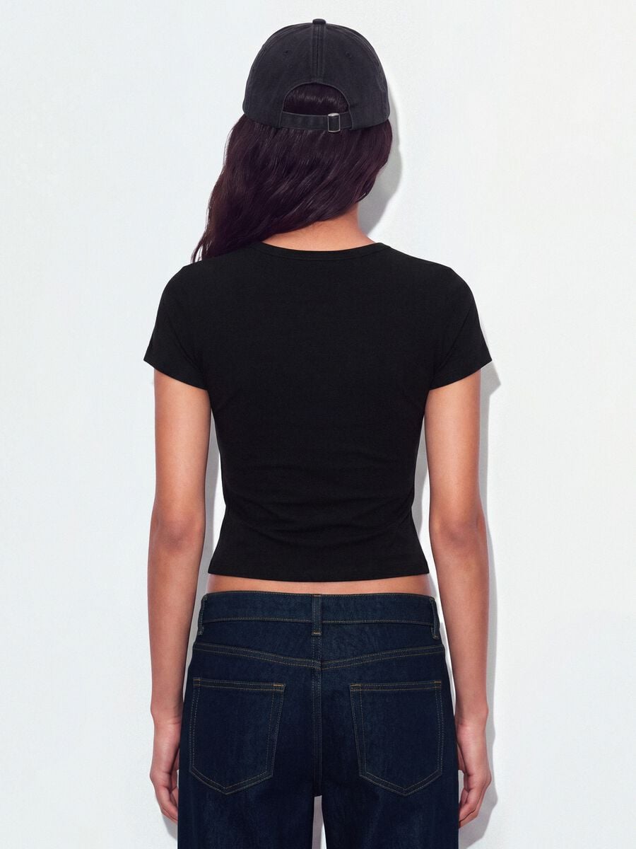 Black fitted stretch-cotton T-shirt with rhinestone embellishment_2