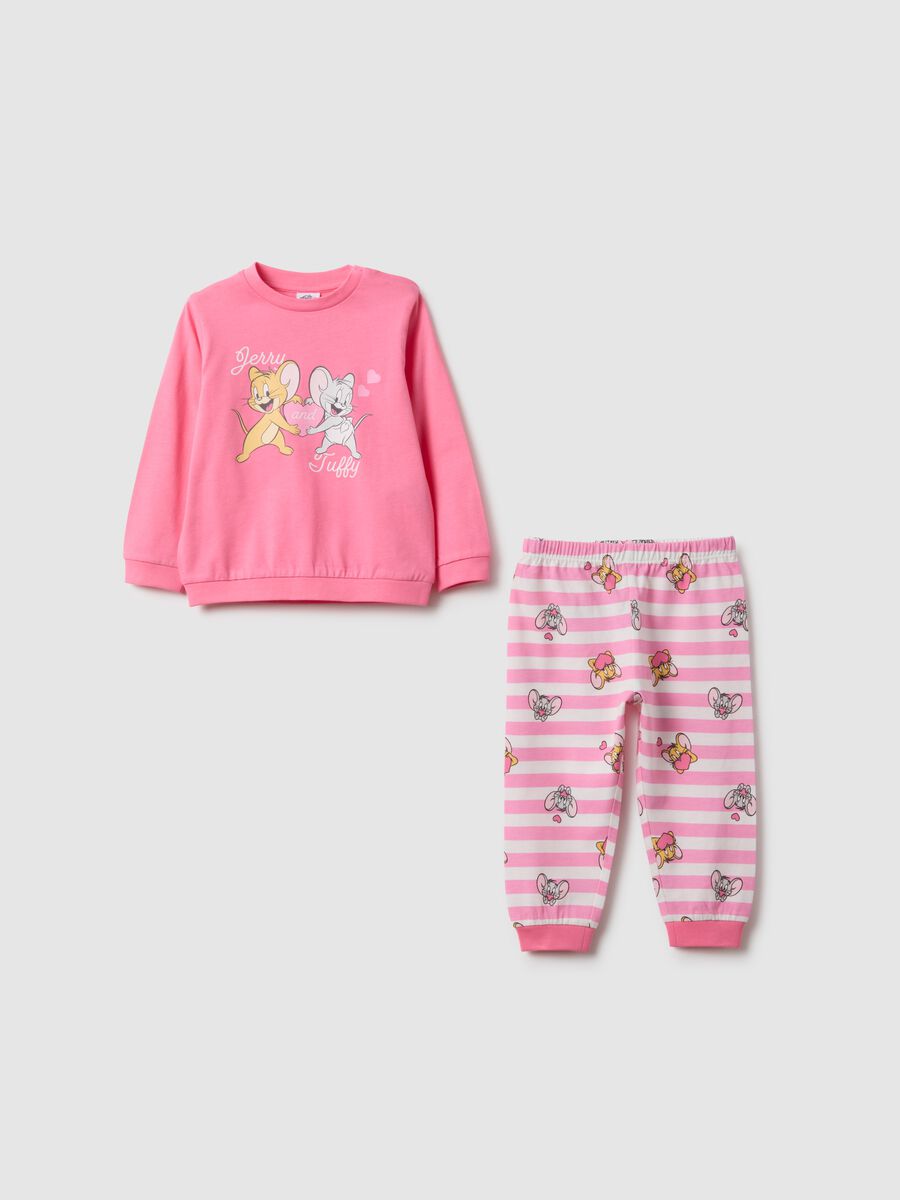 Pink striped pure cotton baby pyjamas with Jerry and Tuffy print_0