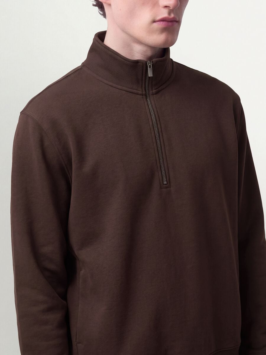 Brown cotton-blend half-zip crew-neck_2