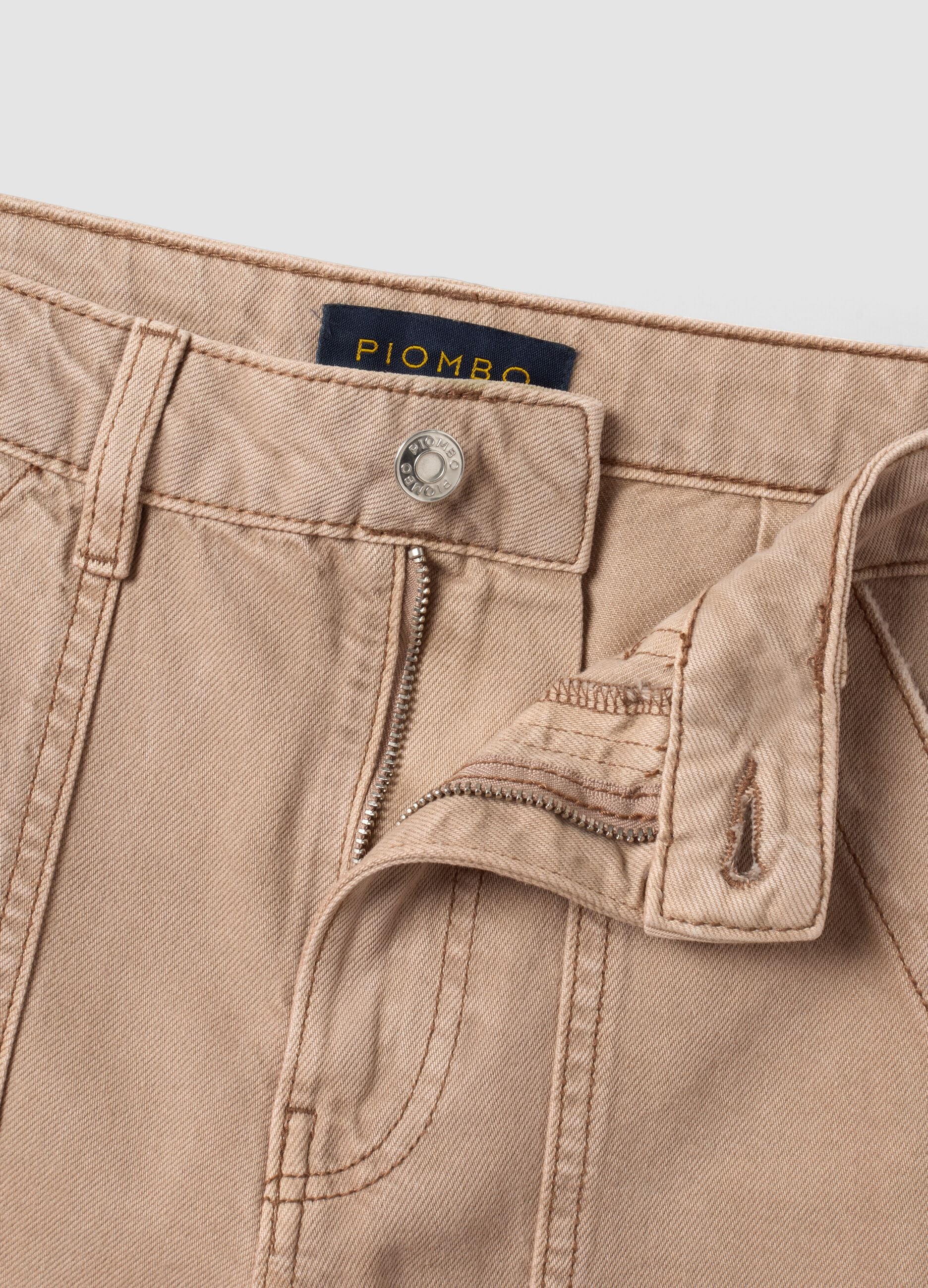Beige denim wide-leg jeans in pure cotton