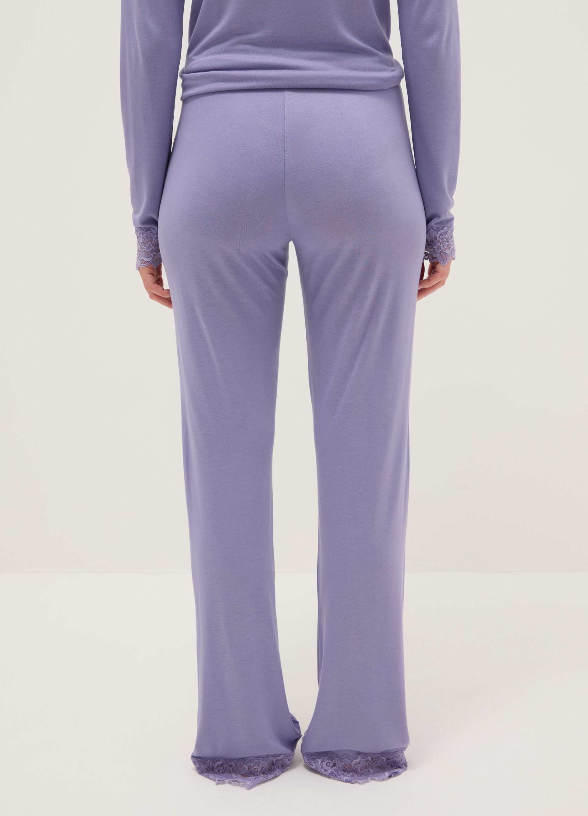 Purple pyjama trousers regular fit with lace details