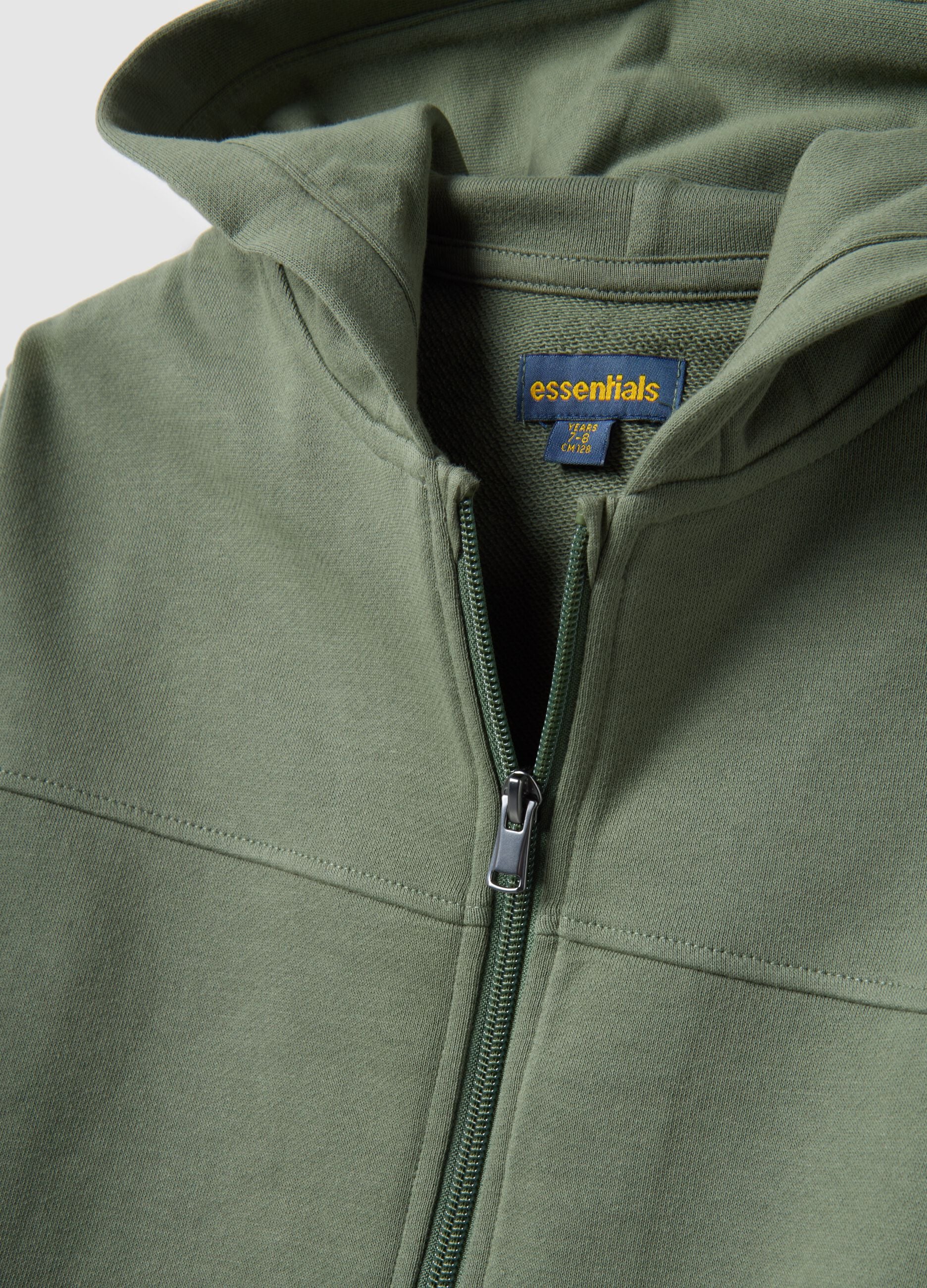 Green hooded sweatshirt with zip for kids in pure cotton regular fit