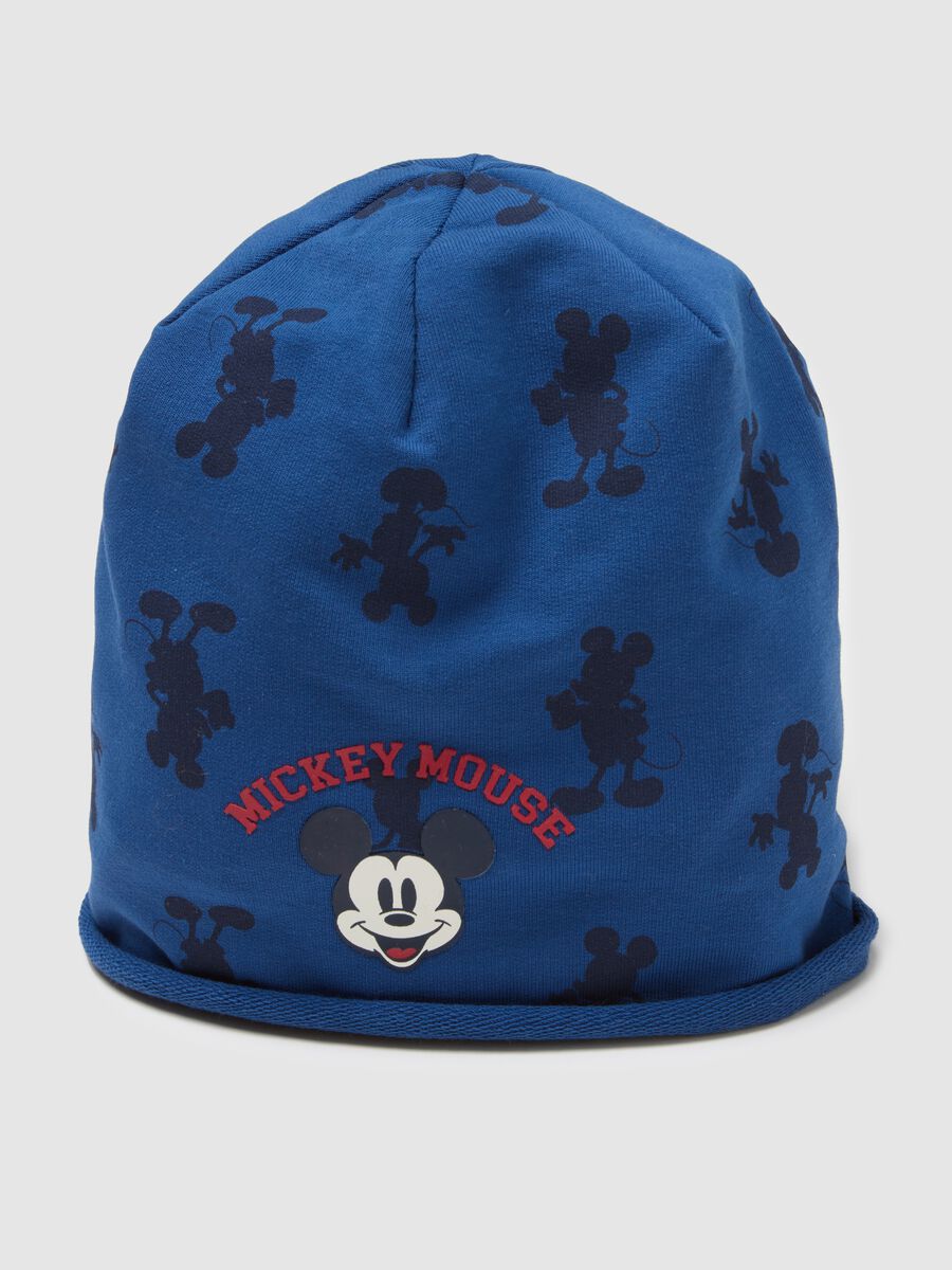 Cappello in cotone elasticizzato blu da bimbo con stampa Mickey Mouse_2