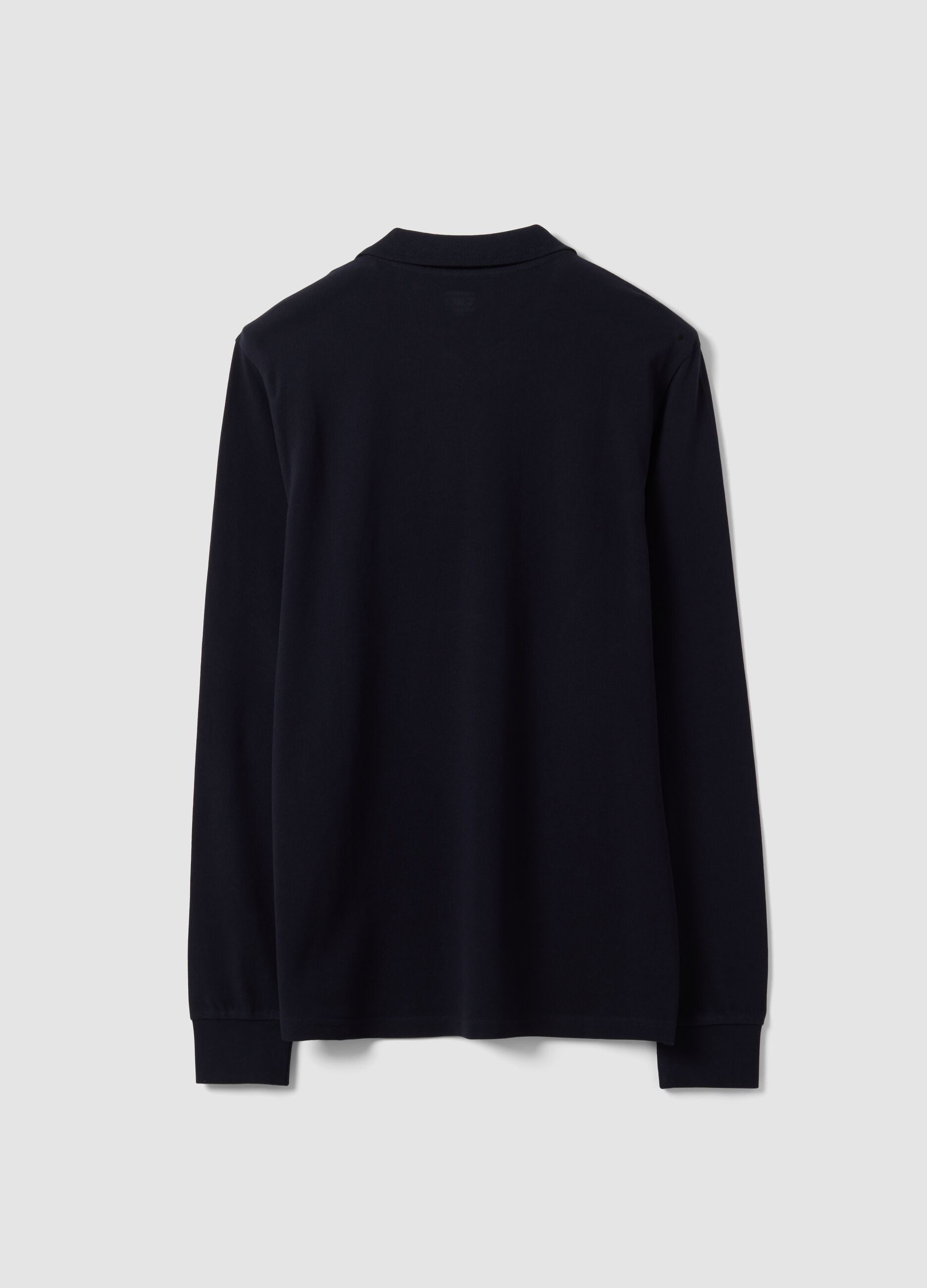 Blue long-sleeve organic cotton piqu&eacute; polo shirt, regular fit