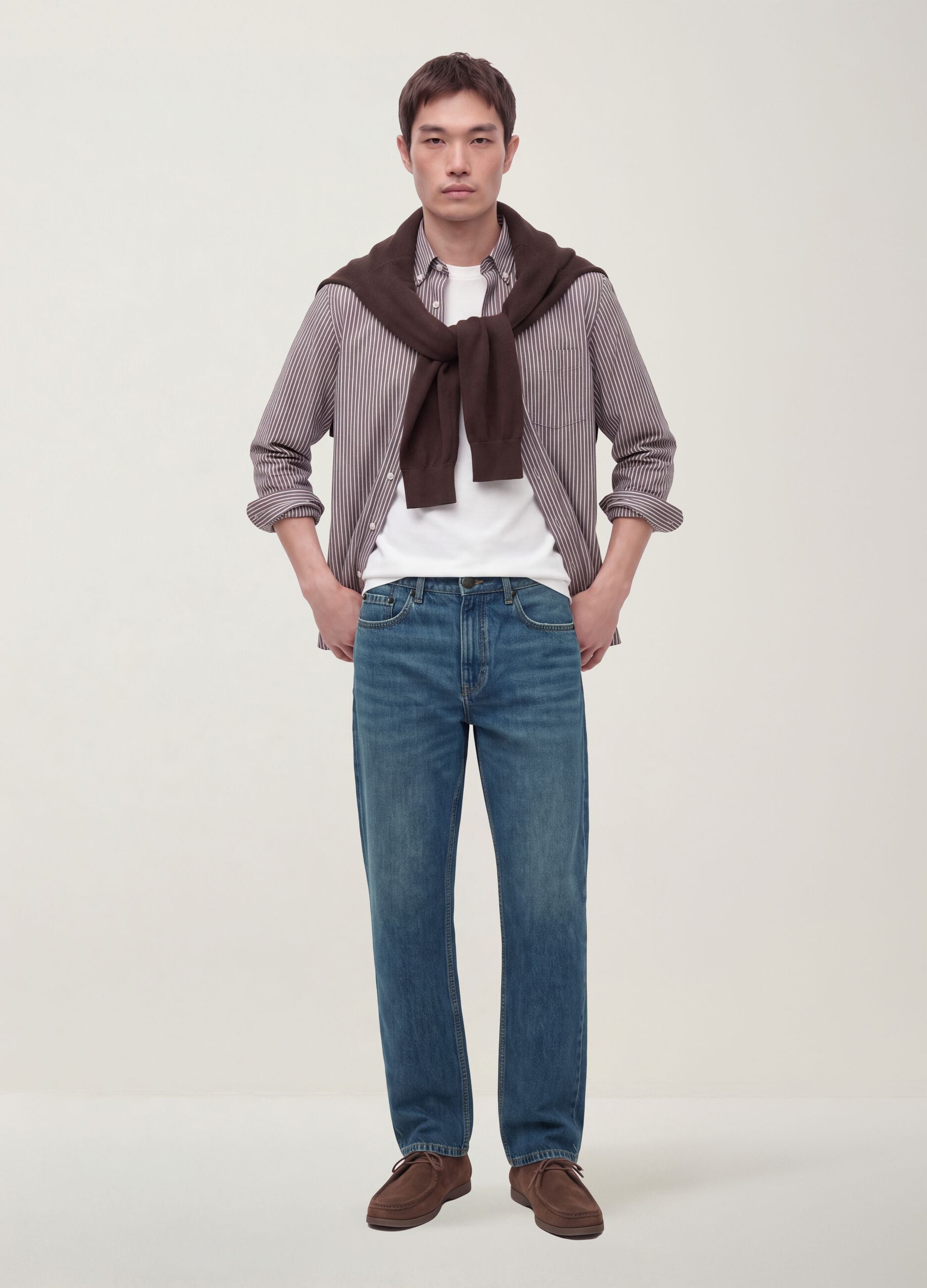Blue cotton and lyocell blend regular tapered jeans