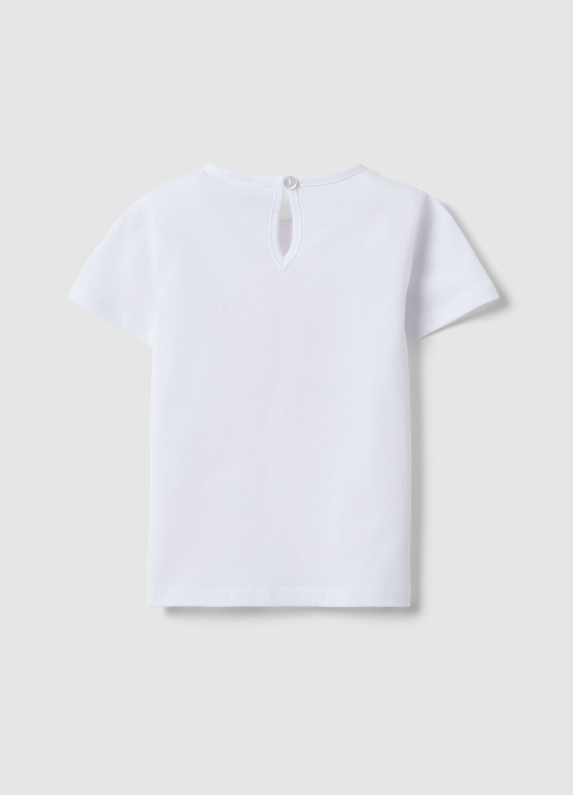 White pure cotton girl's t-shirt regular fit with teddy bear