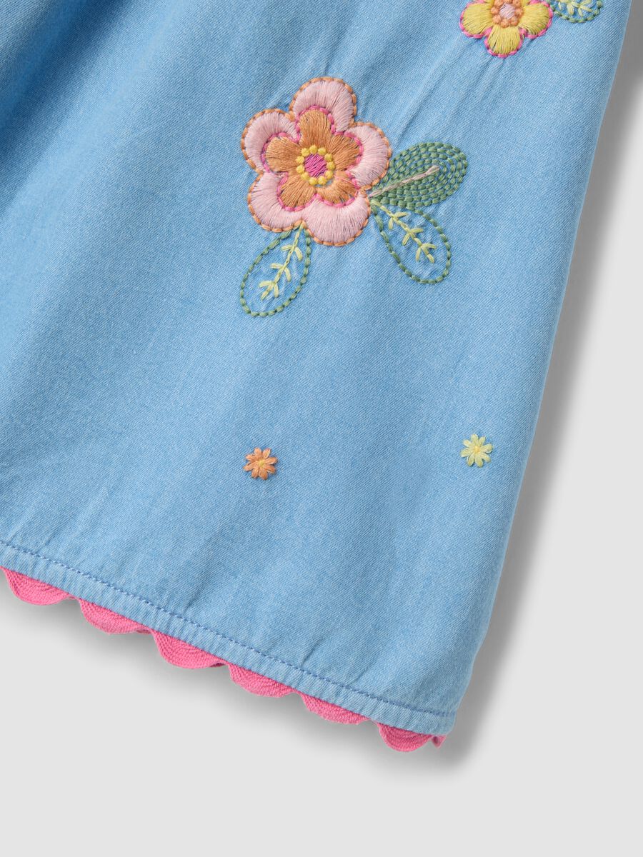 Sky-blue pure cotton dress with floral embroidery_2