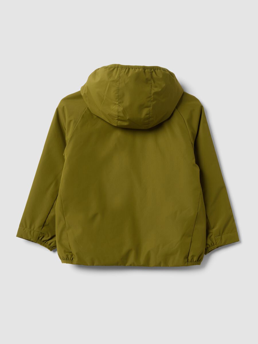 Green kids&rsquo; rain jacket with hood and zip_1
